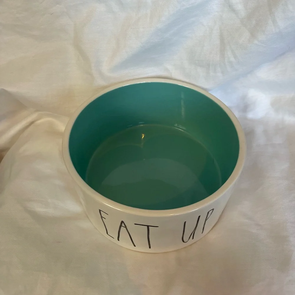 Rae Dunn White and Teal Pet Bowl